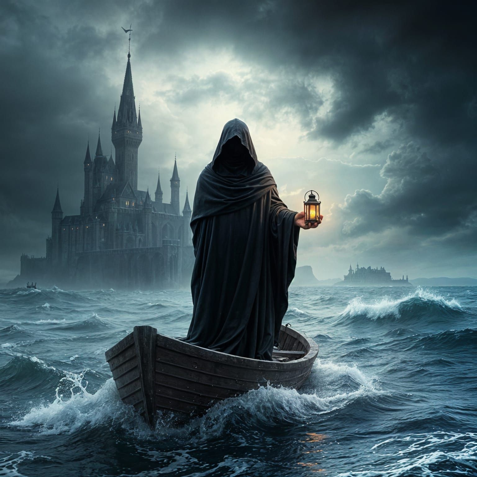 Mysterious Figure Sails Through Dark Stormy Seas in a Haunti...