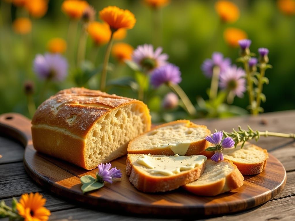 Golden Rye Bread with Cream Cheese and Flowers