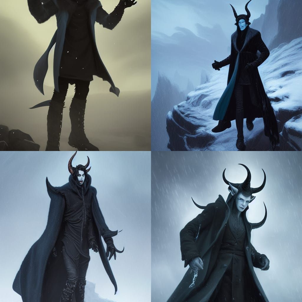 Icy Tiefling in a Winter Landscape