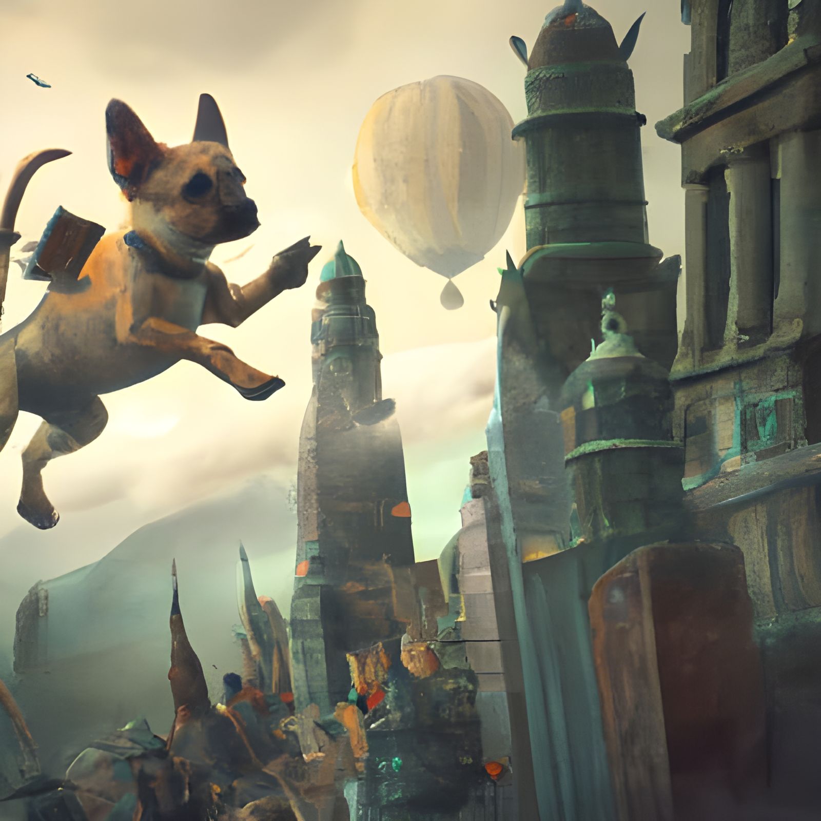 Giant Chihuahua's City Rampage: Cinematic Digital Art