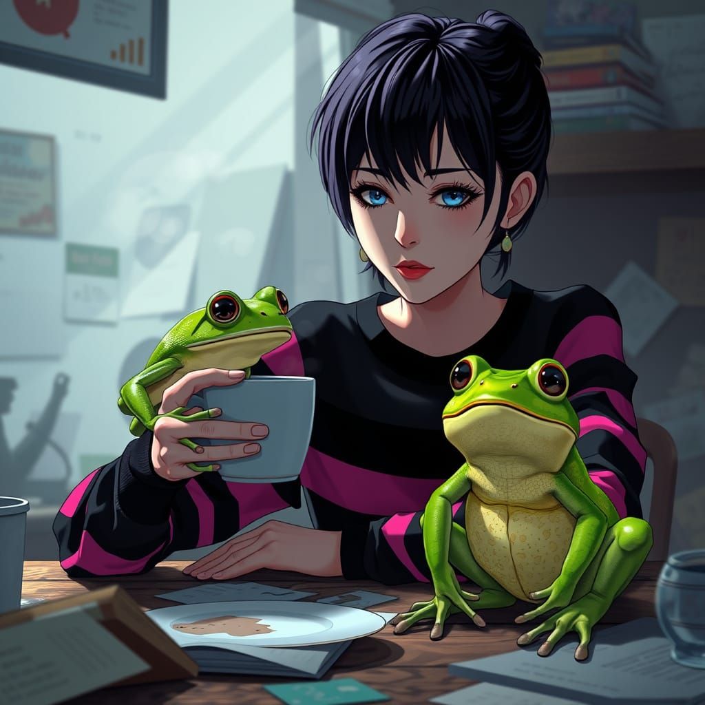 Ethereal Emo Girl Surrounded by Moody, Anime-Inspired Detail...