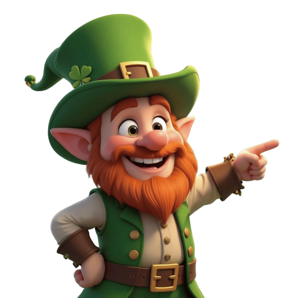 Smiling Leprechaun Pointing Right: 3D Digital Art