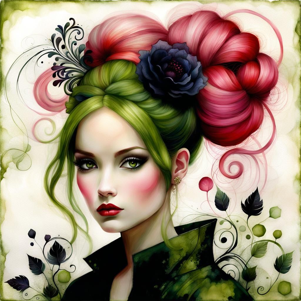 Vibrant Alcohol-Ink Painting of a Gorgeous Woman