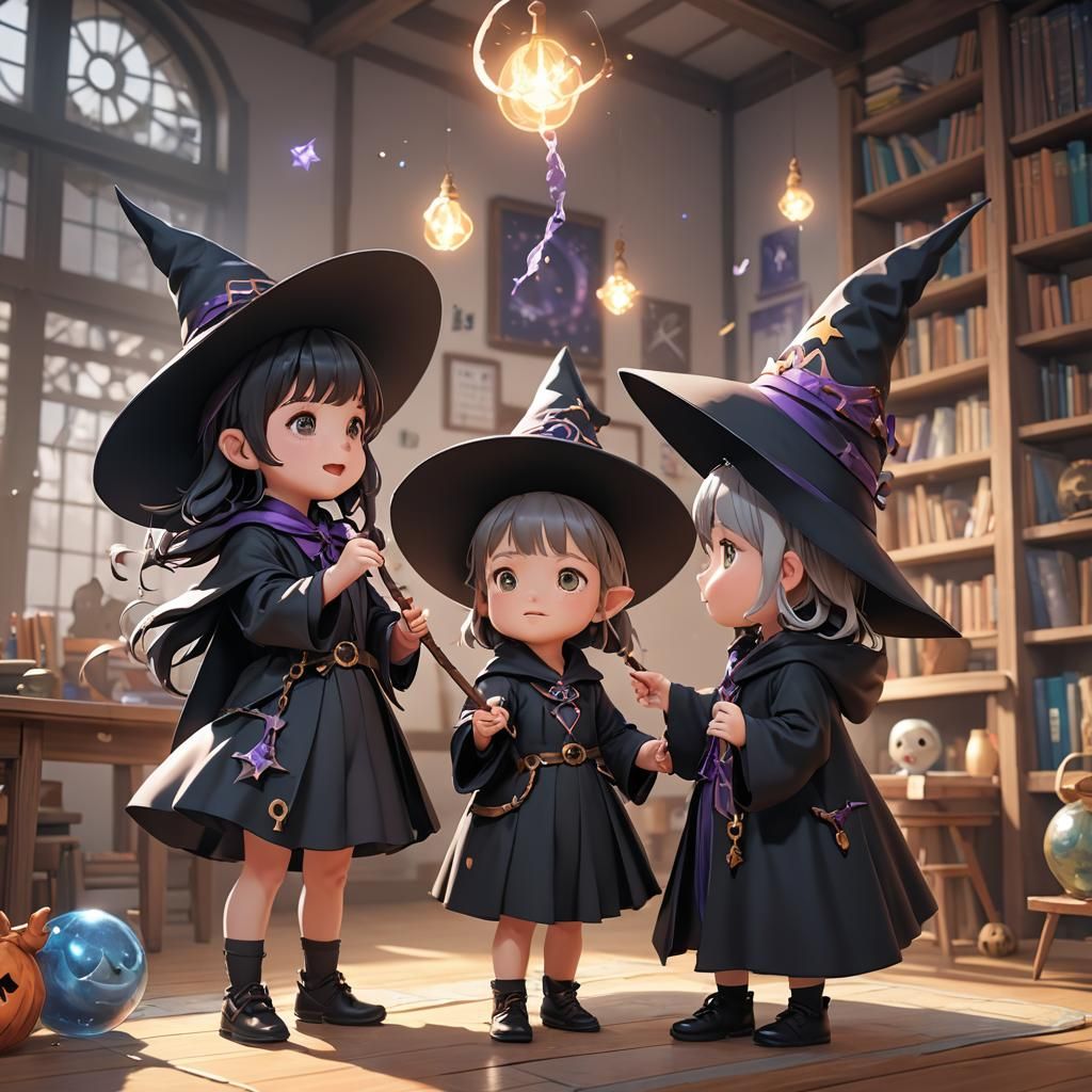 Anime Style: Baby Witch and Wizard Magic Practice