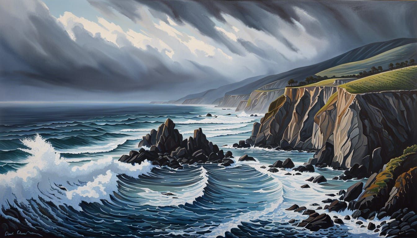 Big Sur Cliffs and Stormy Waves Painting