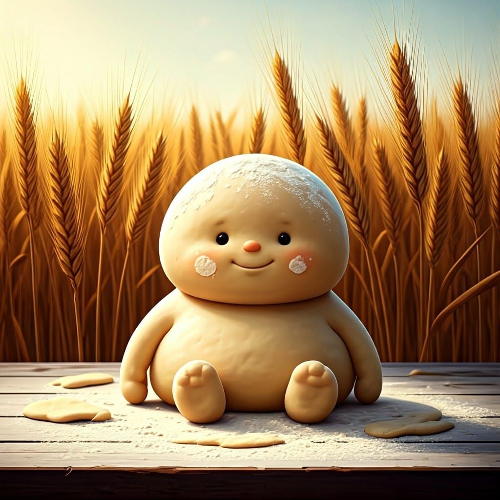 Whimsical Dough Boy in Golden Wheat Field