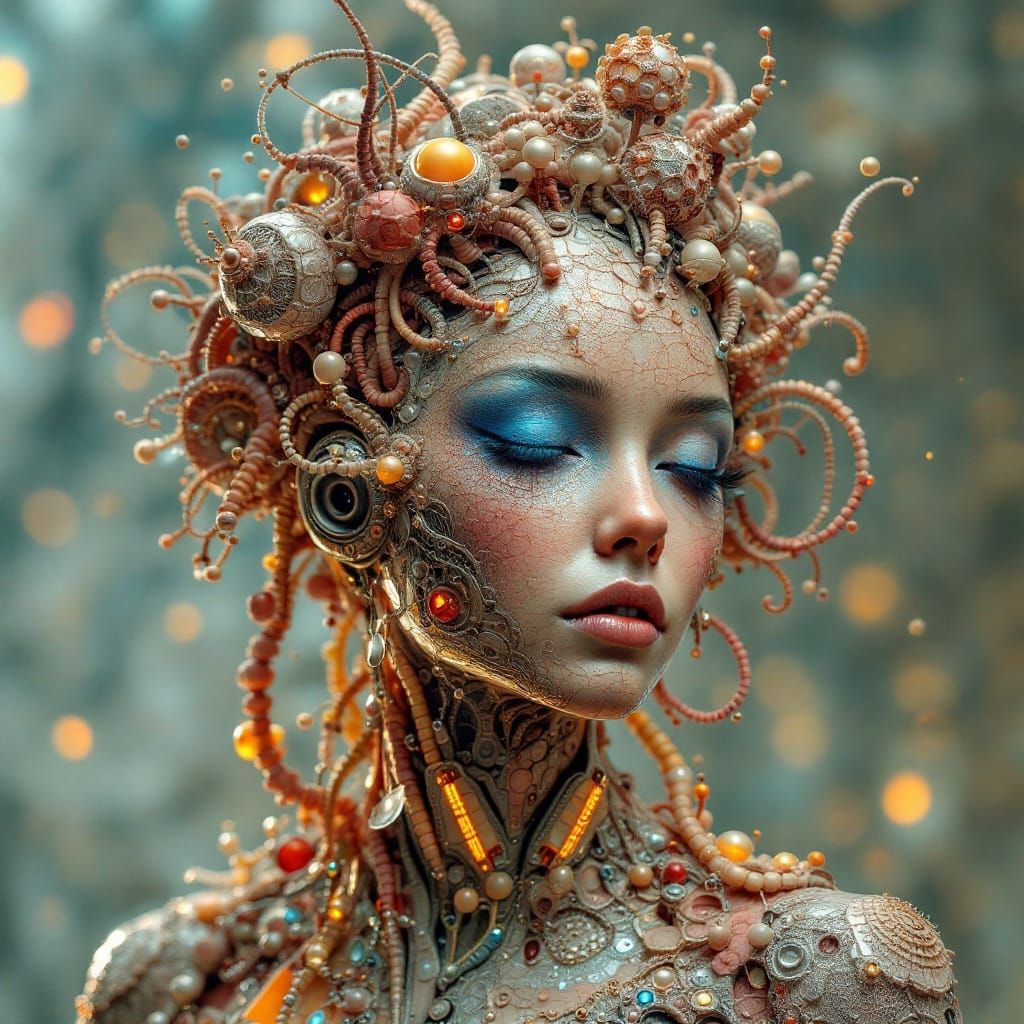 Surreal Woman in Cyberpunk Fractal Armor