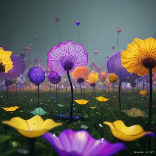 Glowing Glass Flowers: A Detailed Fantasy Landscape