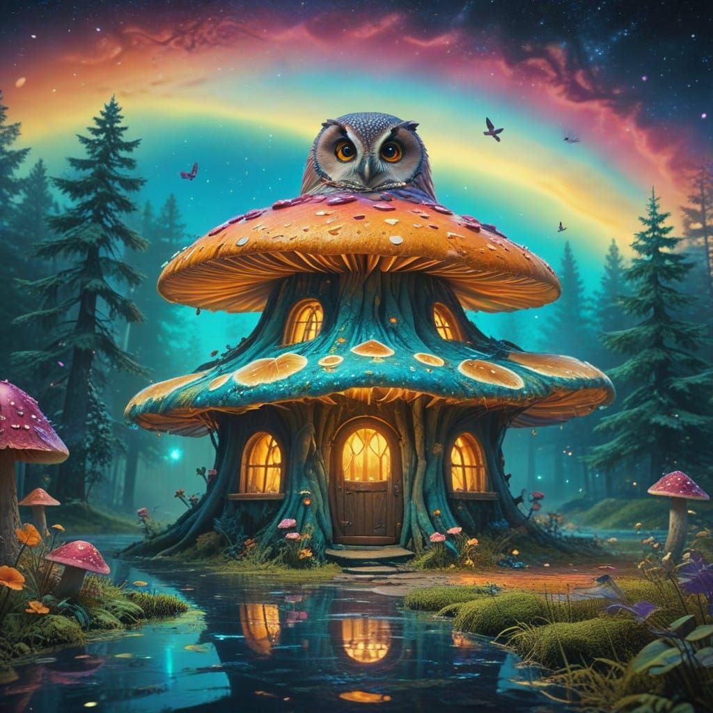 Surreal Twilight Forest Scene in Vibrant Electric Blues and....