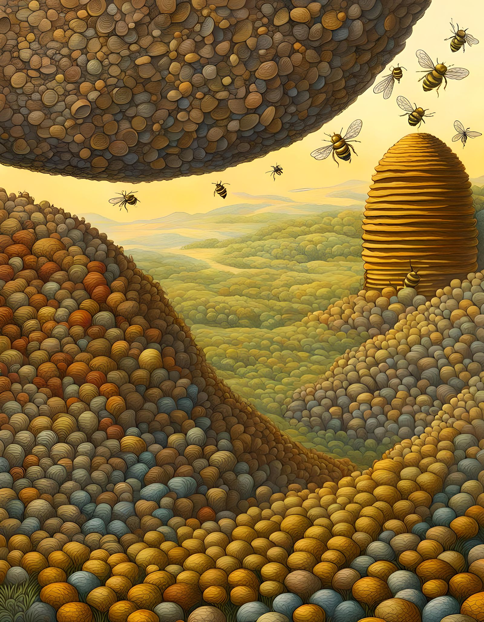 Detailed Beehive Landscape with Spiral Pattern