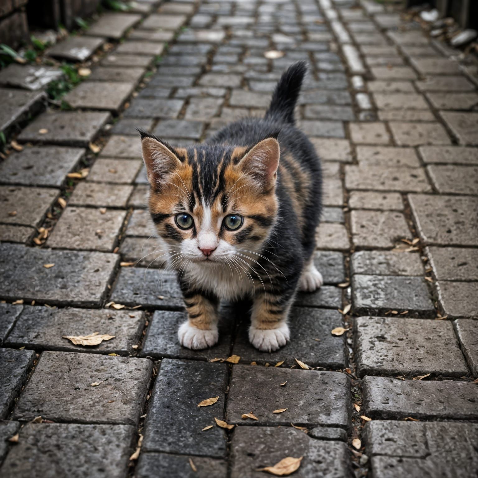 Calico Kitten in Alleyway with Cinematic Lighting