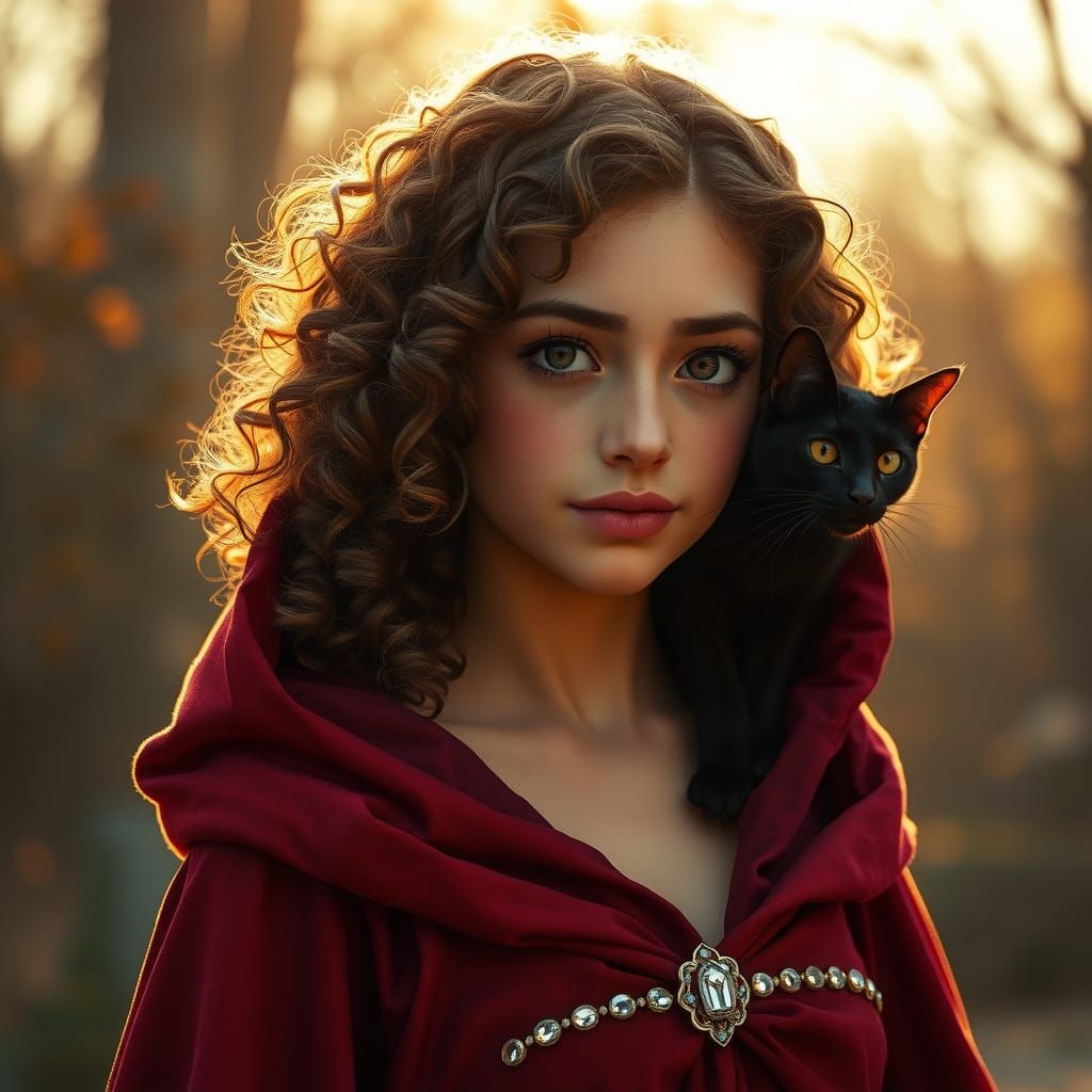 Whimsical Young Witch in Golden-Hour Radiance