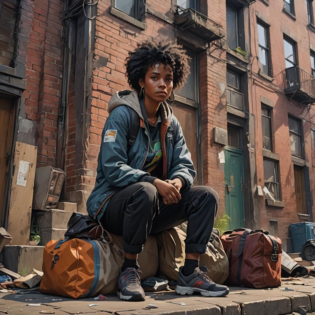 Woman in Abandoned Tenement, Vivid Matte Painting