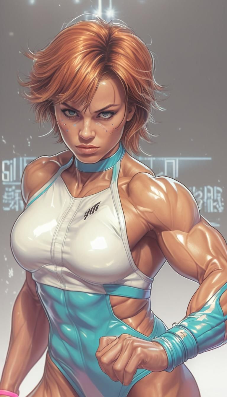 Anime Female Bodybuilder as 80s Fighter, 8K