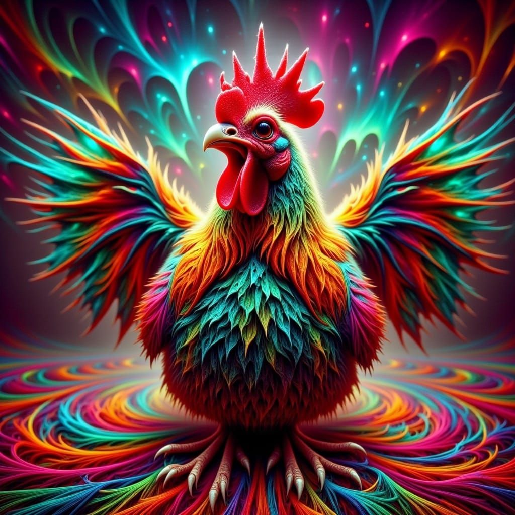 Extravagant Disco Chicken Portrait in Futuristic Style