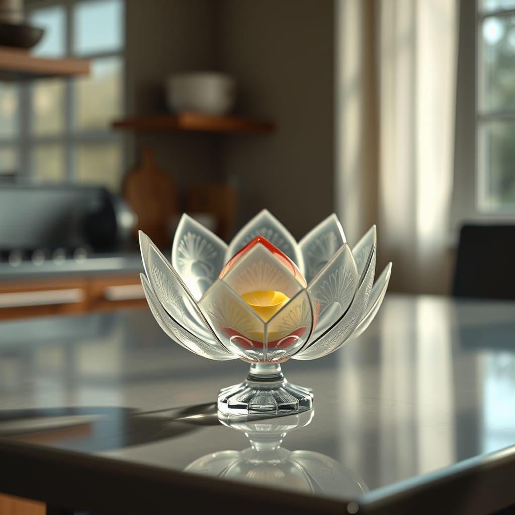 Ethereal Glass Lotus in Hyperrealistic HDR