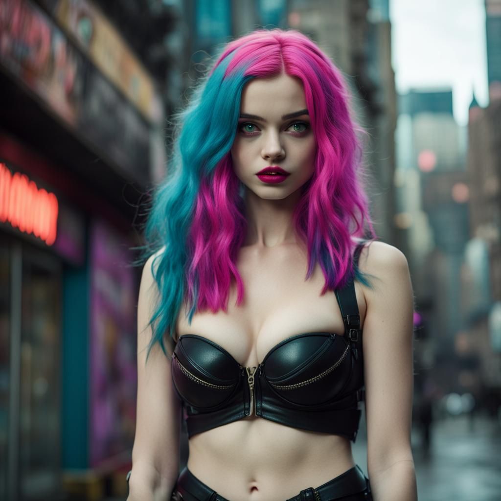 Neon Cat-Woman in Futuristic Cityscape