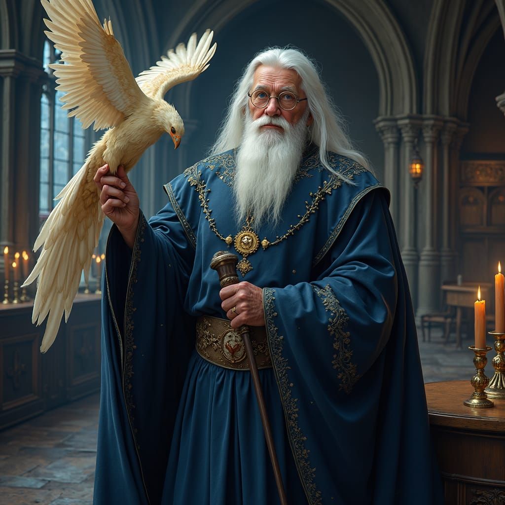Wizard and Phoenix in Hogwarts Great Hall