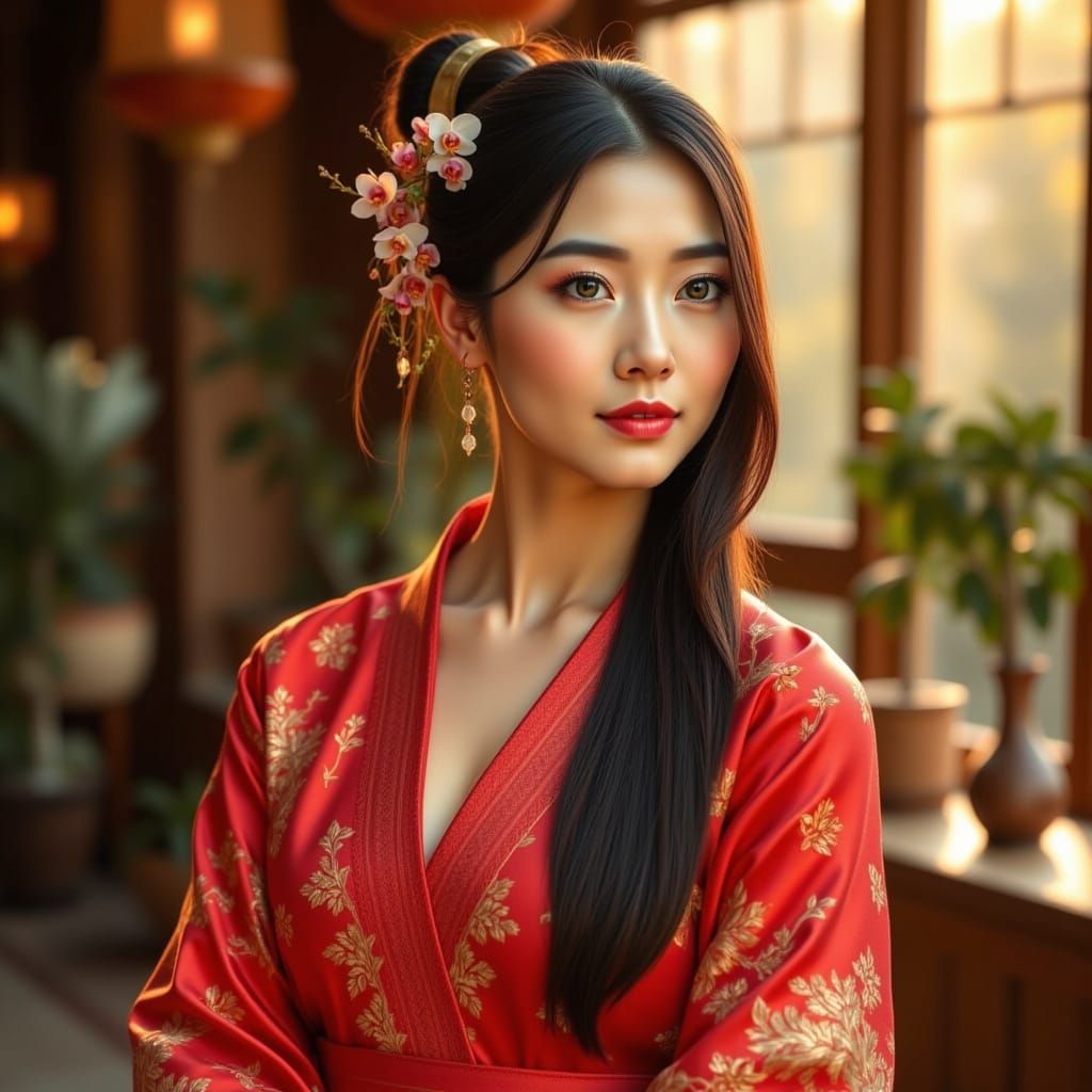 Asian Woman in Art Nouveau Style