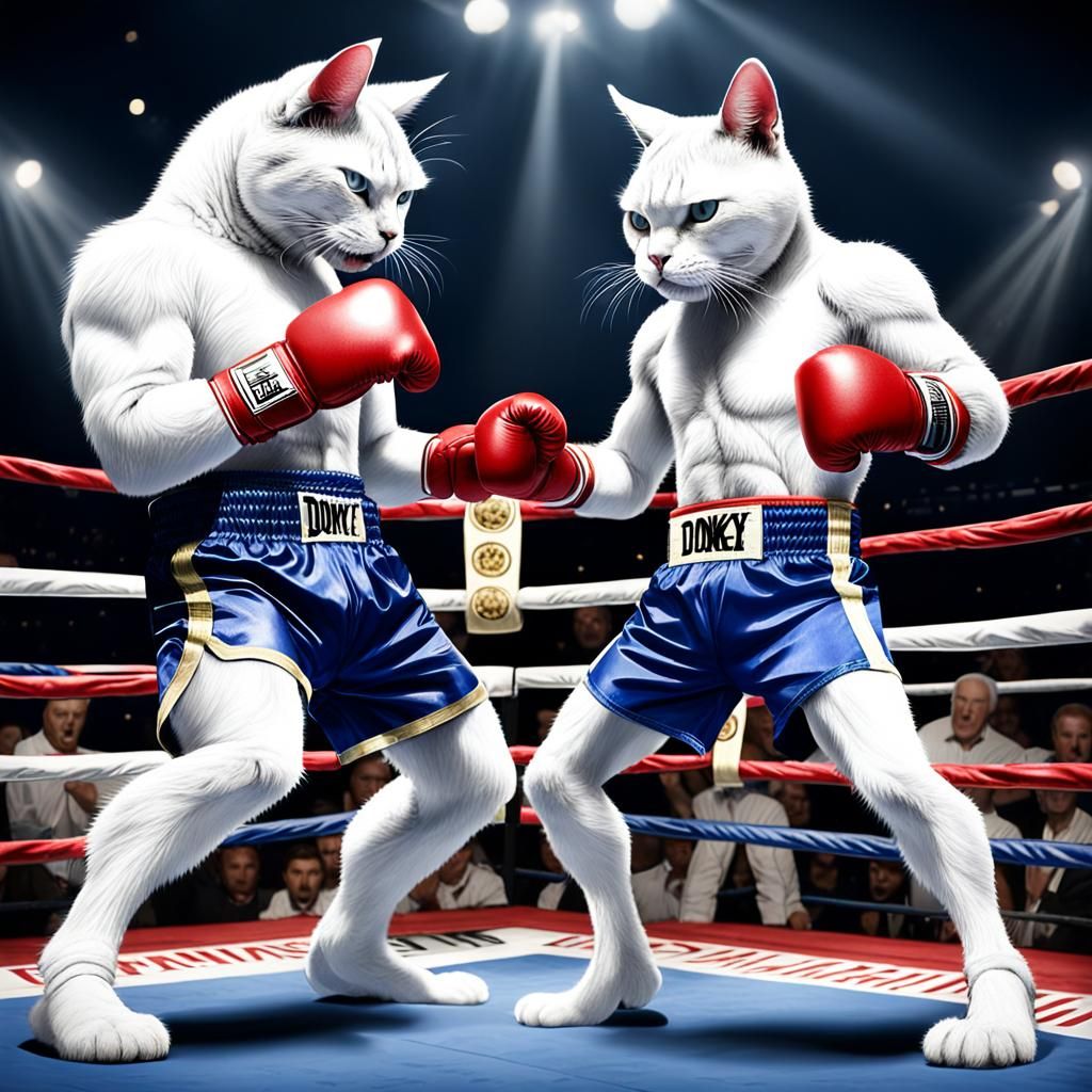 Hyperrealistic Boxing Match: Cat vs Donkey in Arena