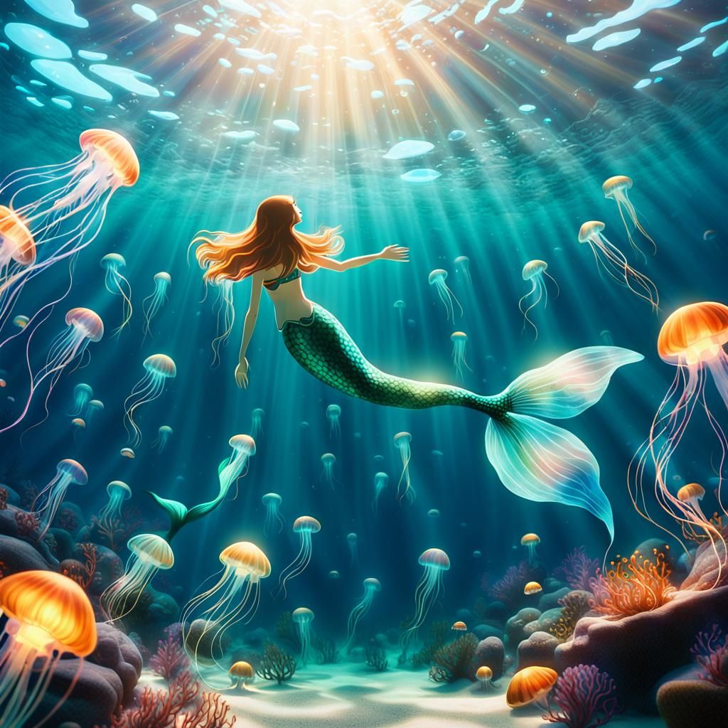 Mermaid Under Glowing Glass, Cinematic Underwater Scene