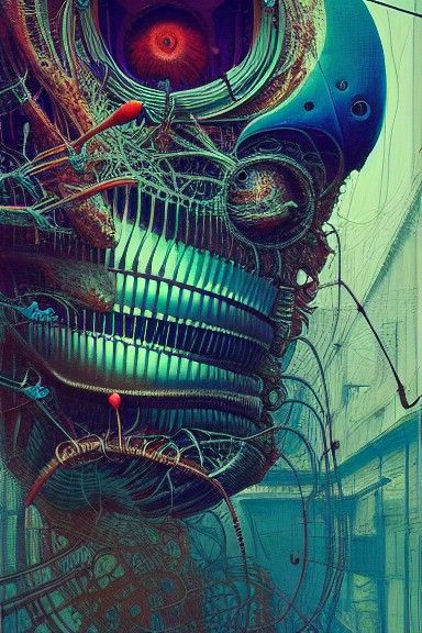 Intricate Biomechanical Dove Portrait with Cybernetic Implan...