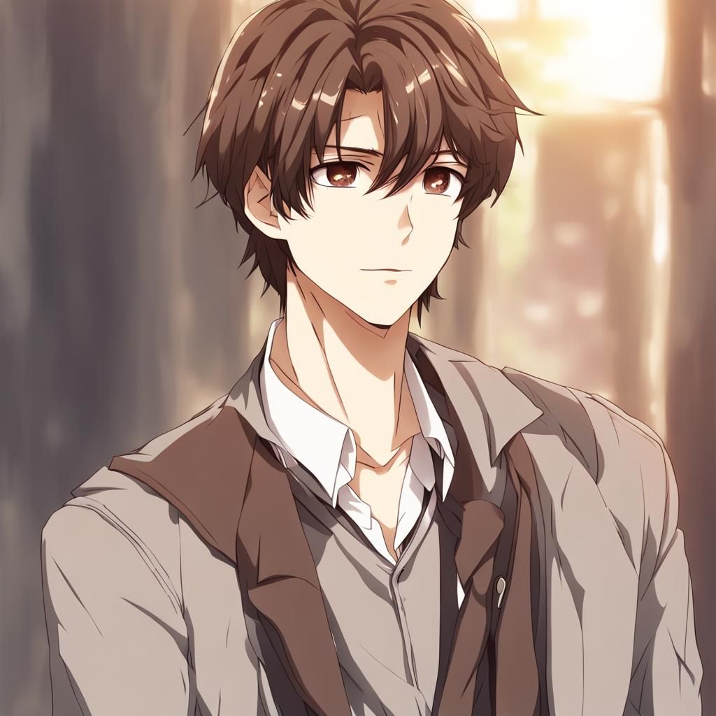 Handsome Boy with Brown Hair in Anime Style