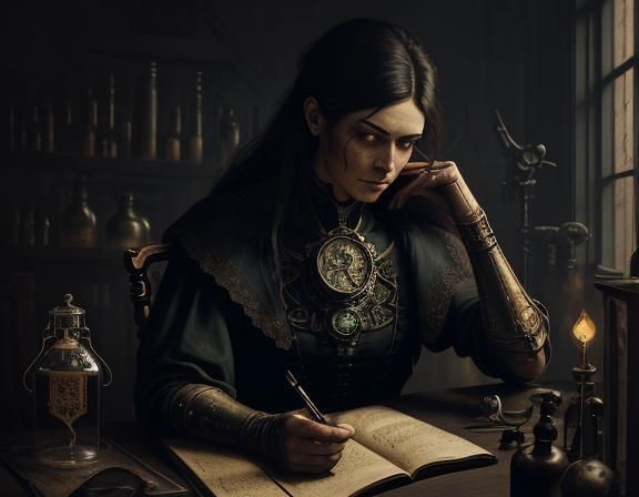 Victorian Anatomist in Sepia-Toned Steampunk Laboratory