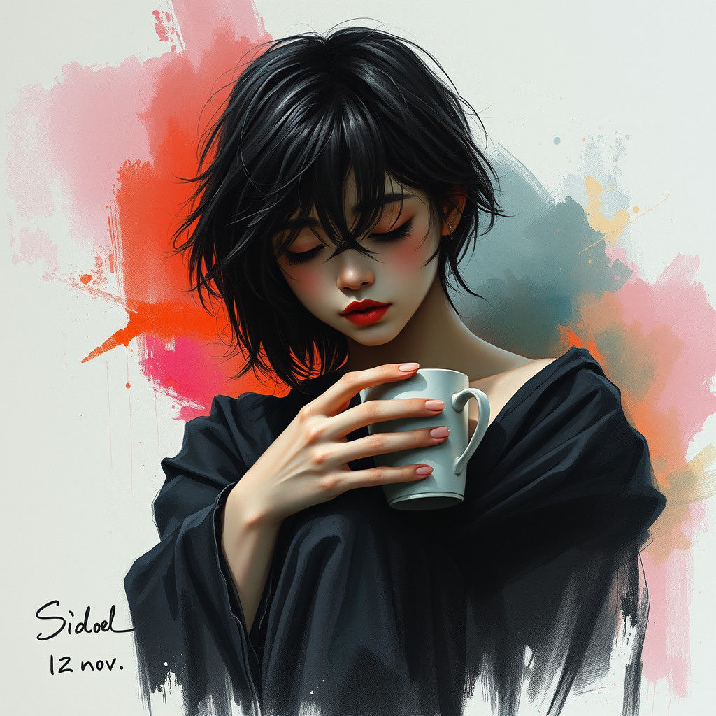 Contemplative Woman in Abstract Expressionist Style