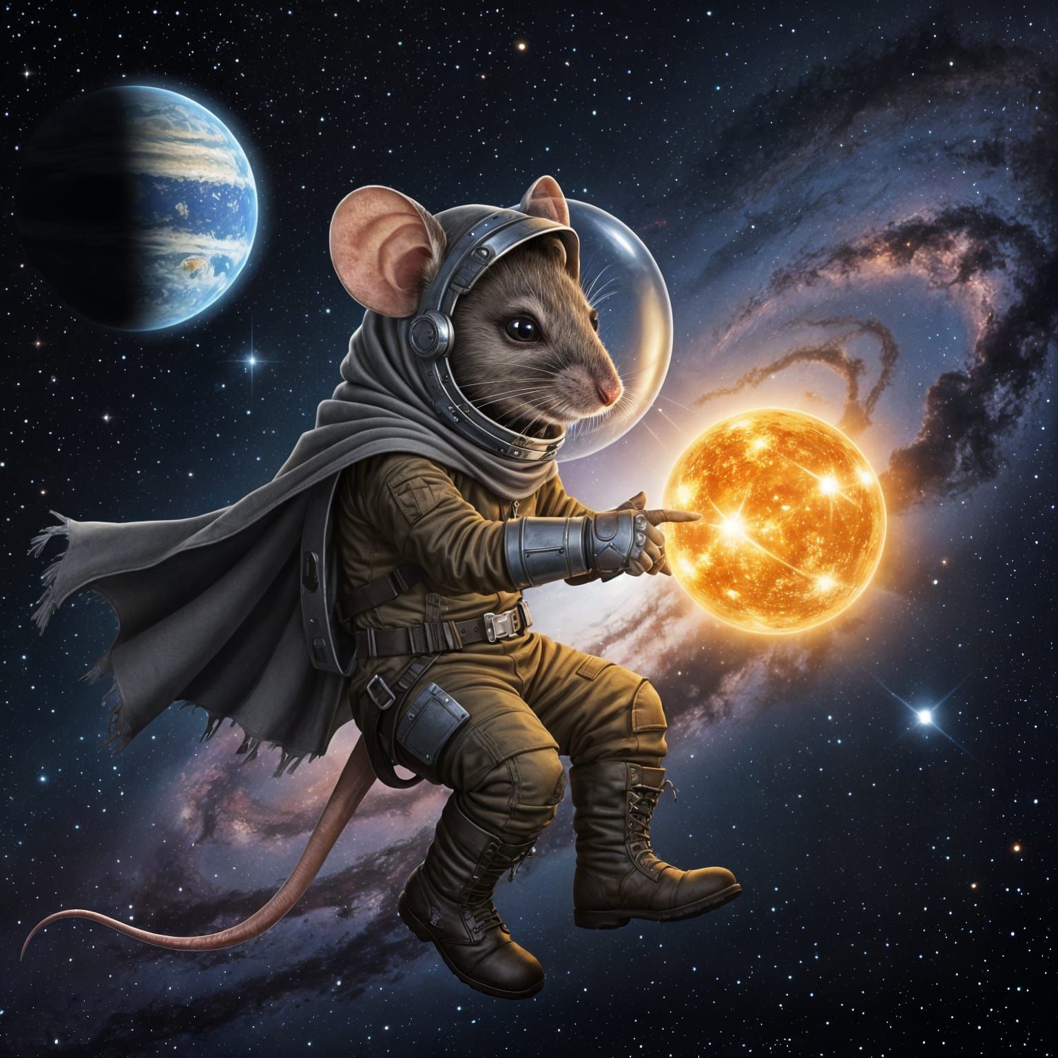 Anthropomorphic Mouse Astronaut in Space, Hyperdetailed