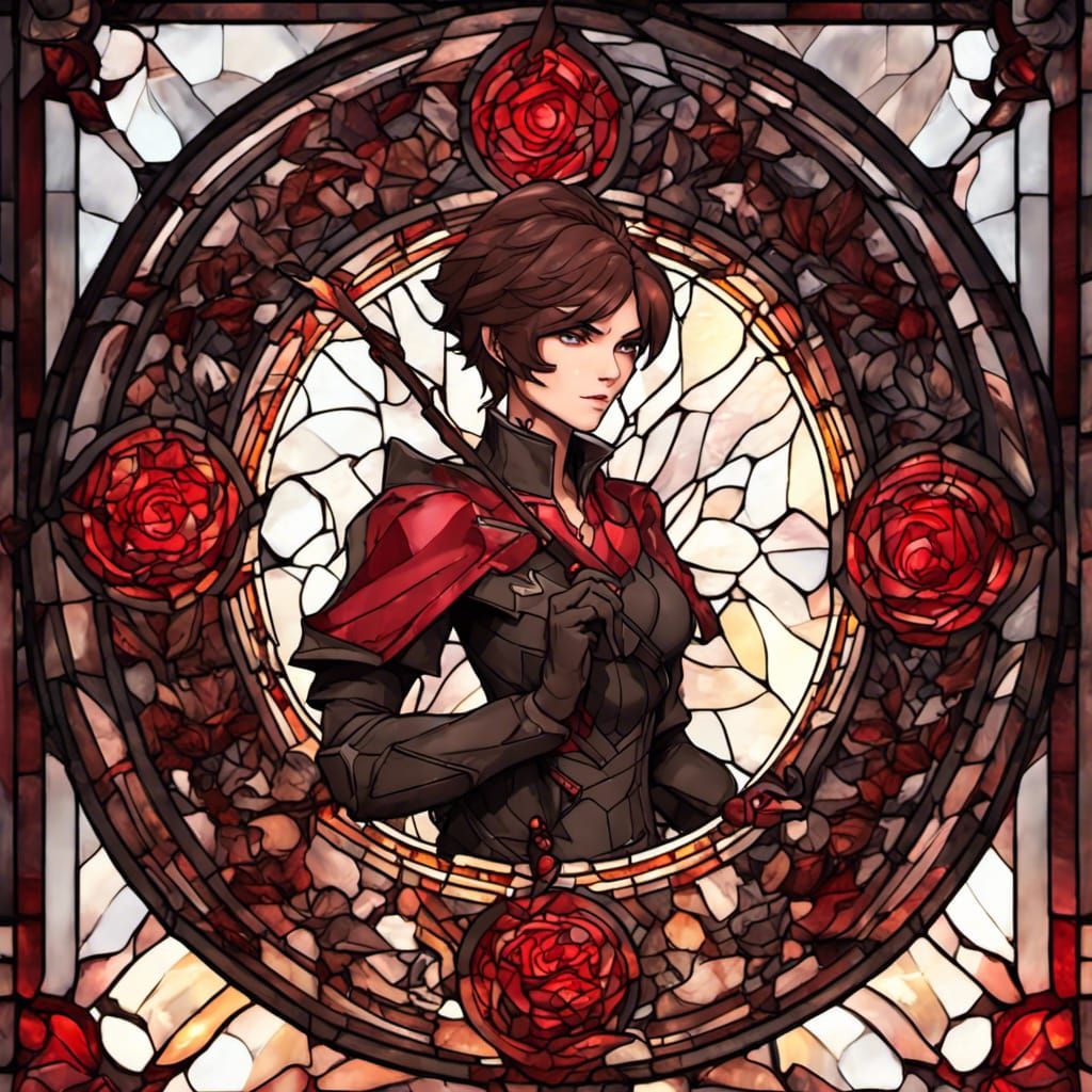 Stained Glass Ruby Rose in Dark Fantasy Style