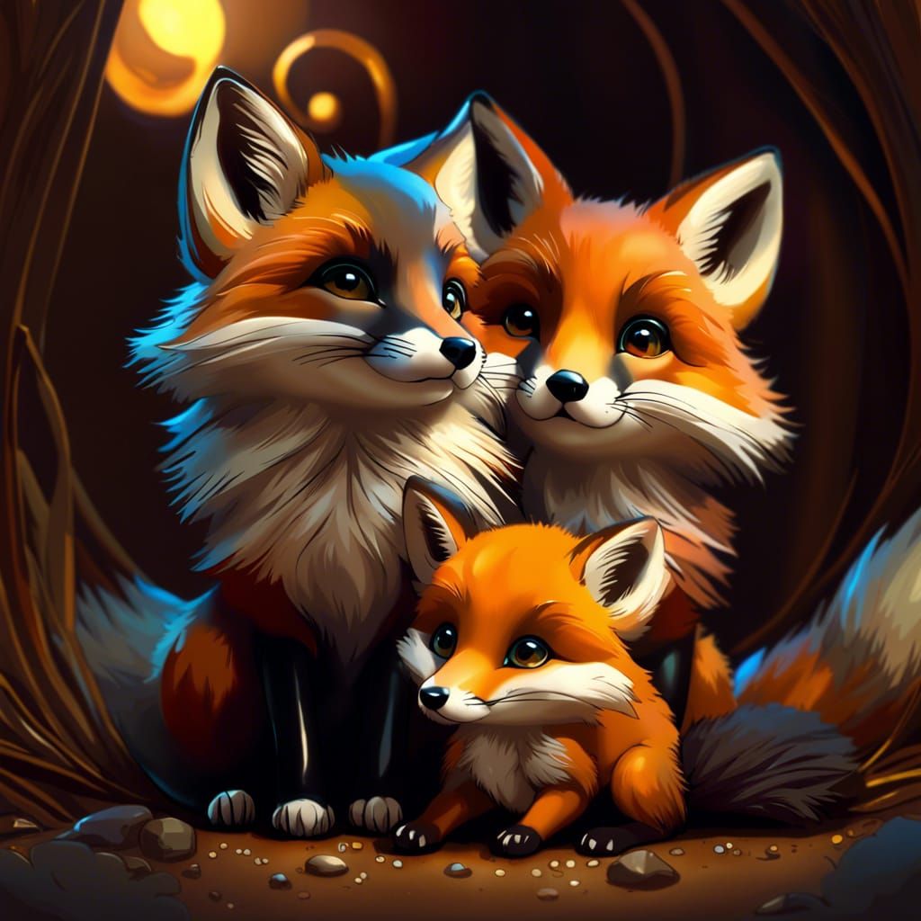Chibi Fox Family in Detailed 3D Style