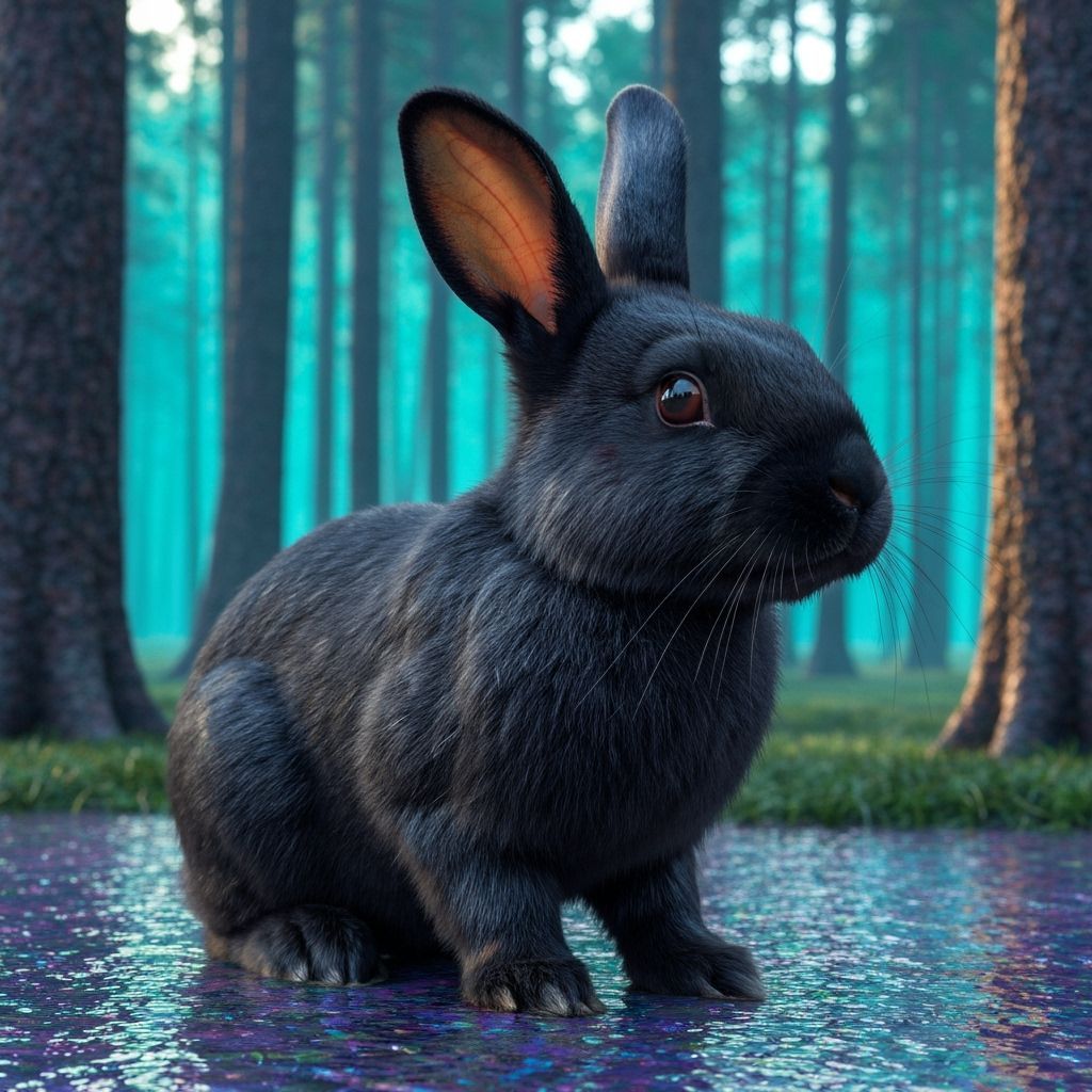 Cyberpunk Black Rabbit in Holographic Forest