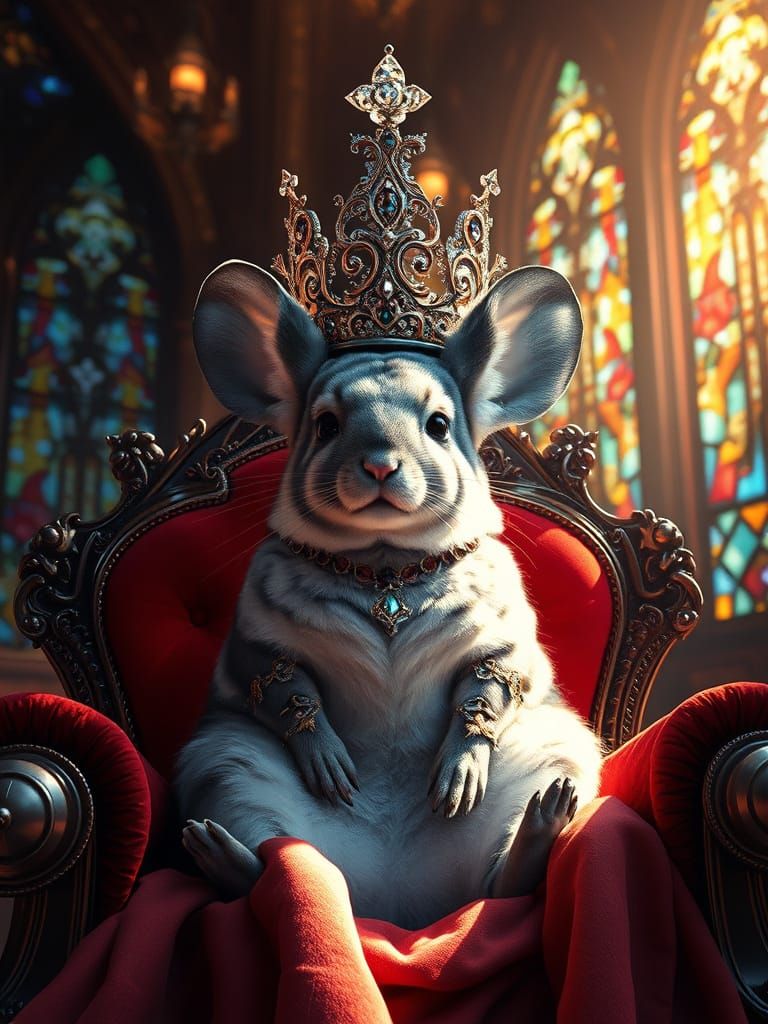 Majestic Chinchilla Emperor in Crystal Crown, Basking in Sof...