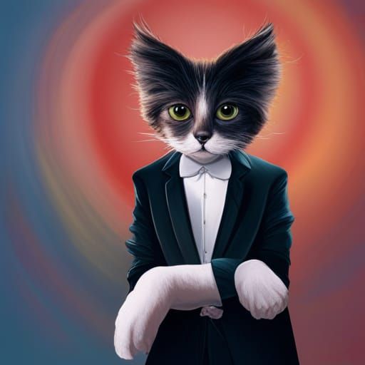 Kitten in Business Suit: Hyperrealistic Office Art