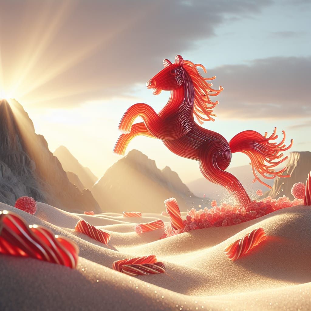 Candy Horse Galloping Across Sugar Dunes