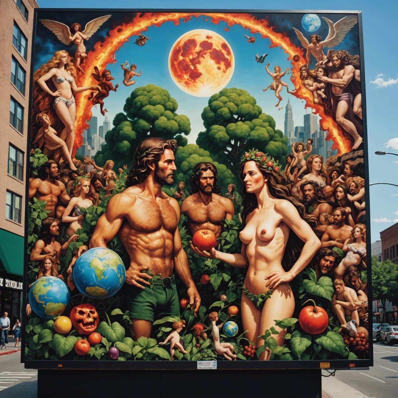 Pop Surrealist Billboard: Earth, Hell, Adam and Eve
