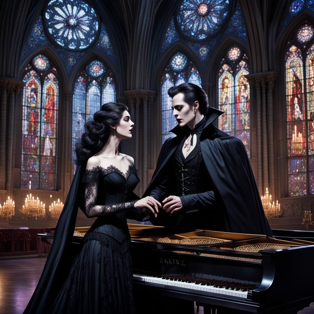 Vampire Pianist in Gothic Cathedral, 3D Game Art