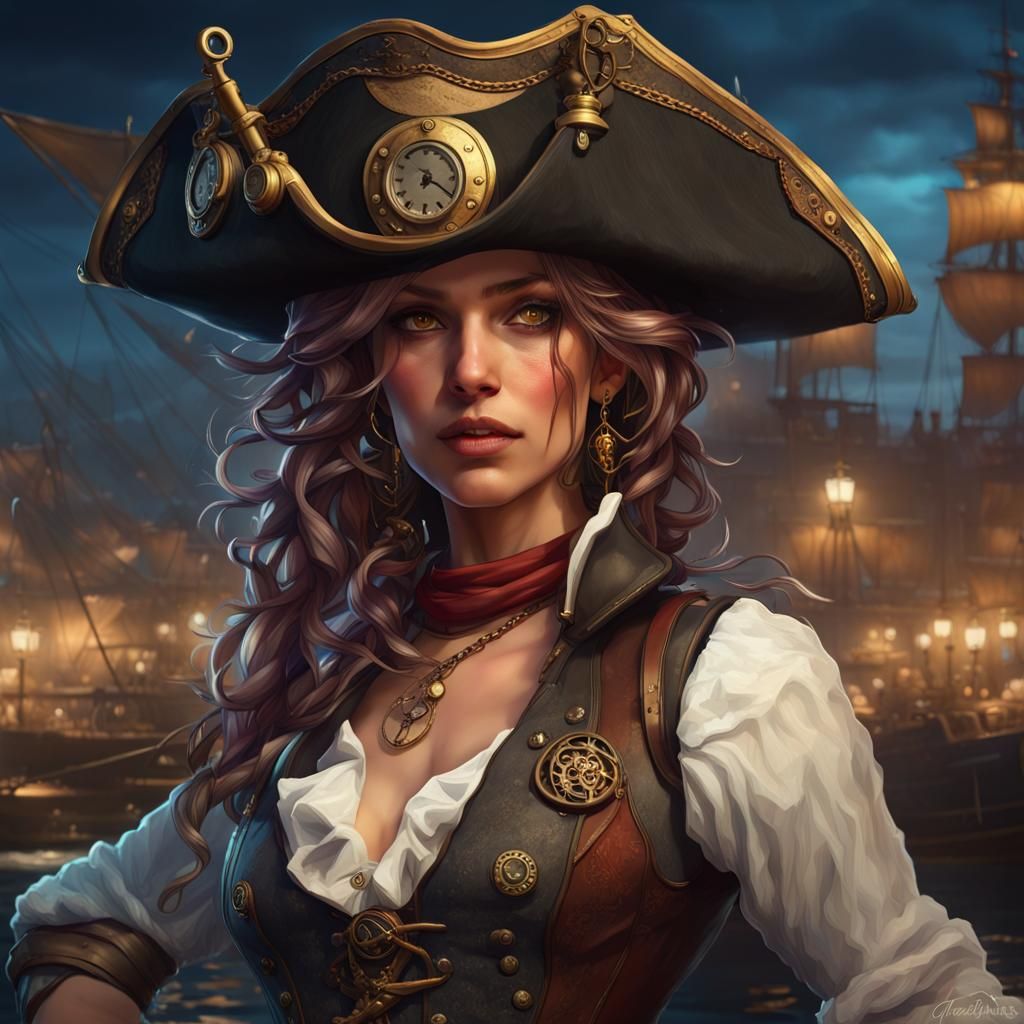 Steampunk Spanish Pirate in Barcelona: Hyperdetailed Concept...