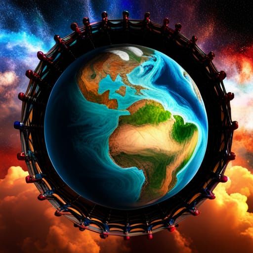 Earth Encircling Flags in Origami Papercraft Style