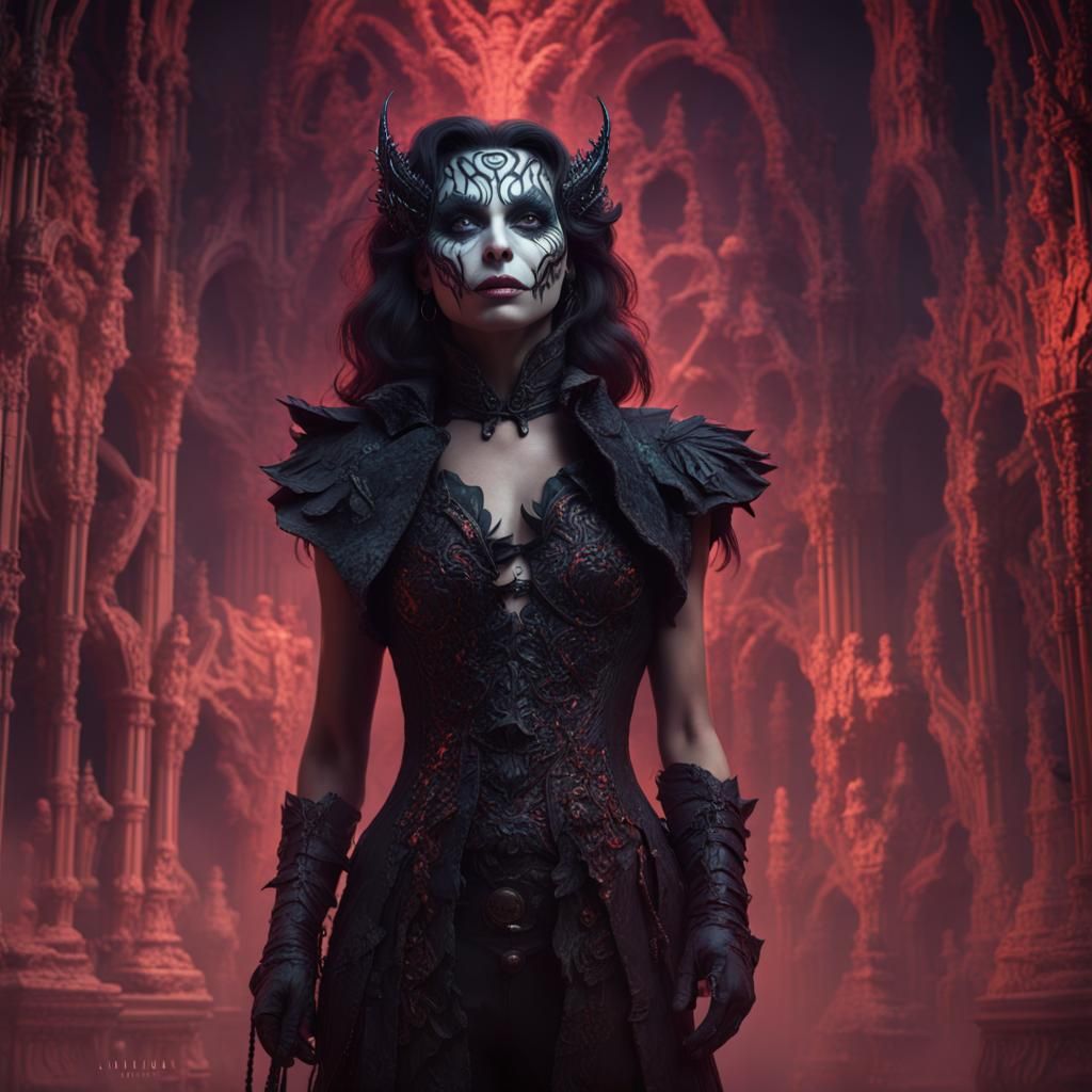 Creepy Woman with Long Tongue: Detailed Matte Painting