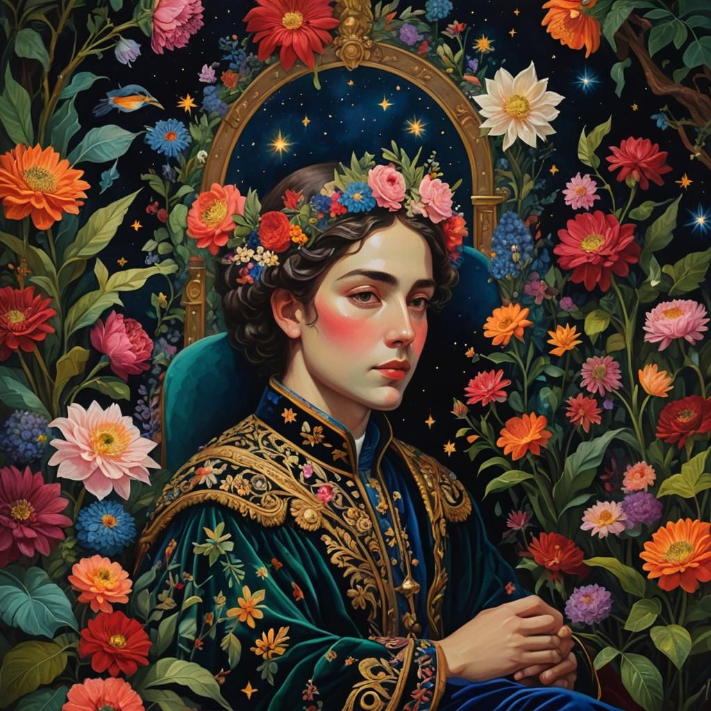 Opulent Portrait Under Starry Night Sky