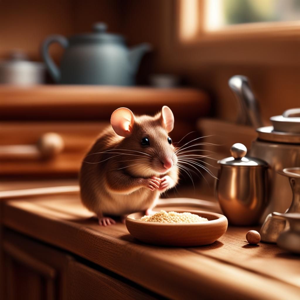 Mouse Sneaks into Cozy Old-Fashioned Kitchen