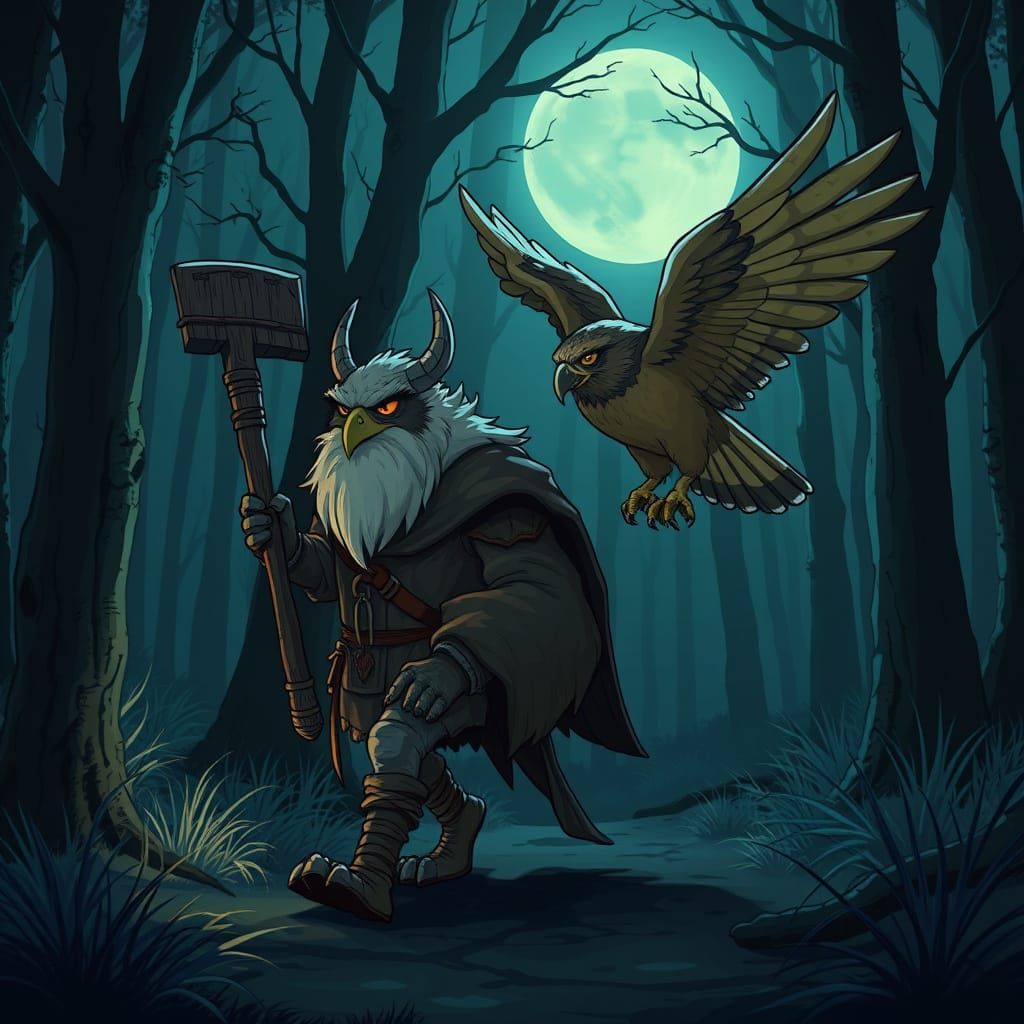 Mysterious Woodland Duo Under Starry Night Sky