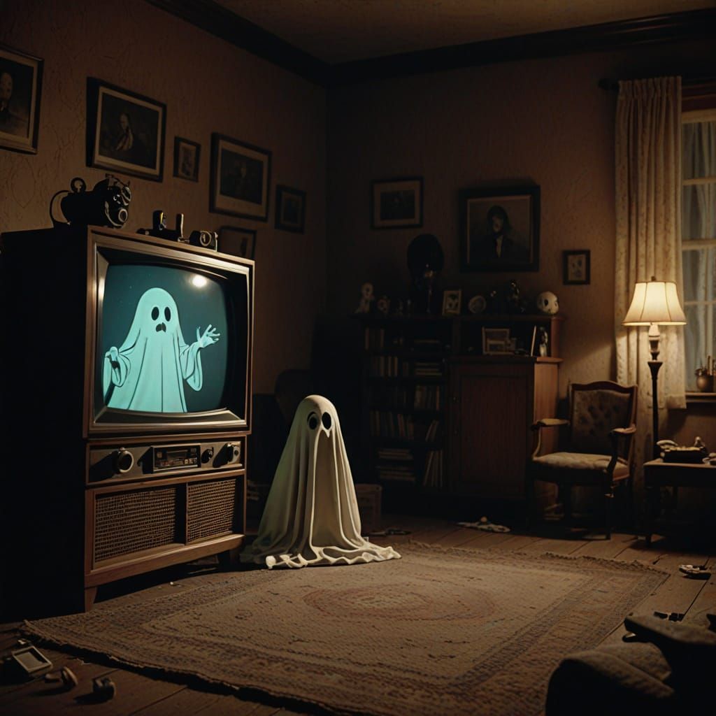 Claymation Ghost Watching TV in Dusty Room