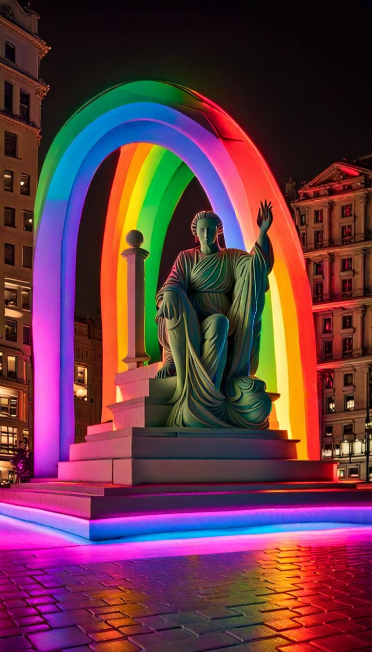 Rainbow Neon Statuary in Vorticism Digital Art