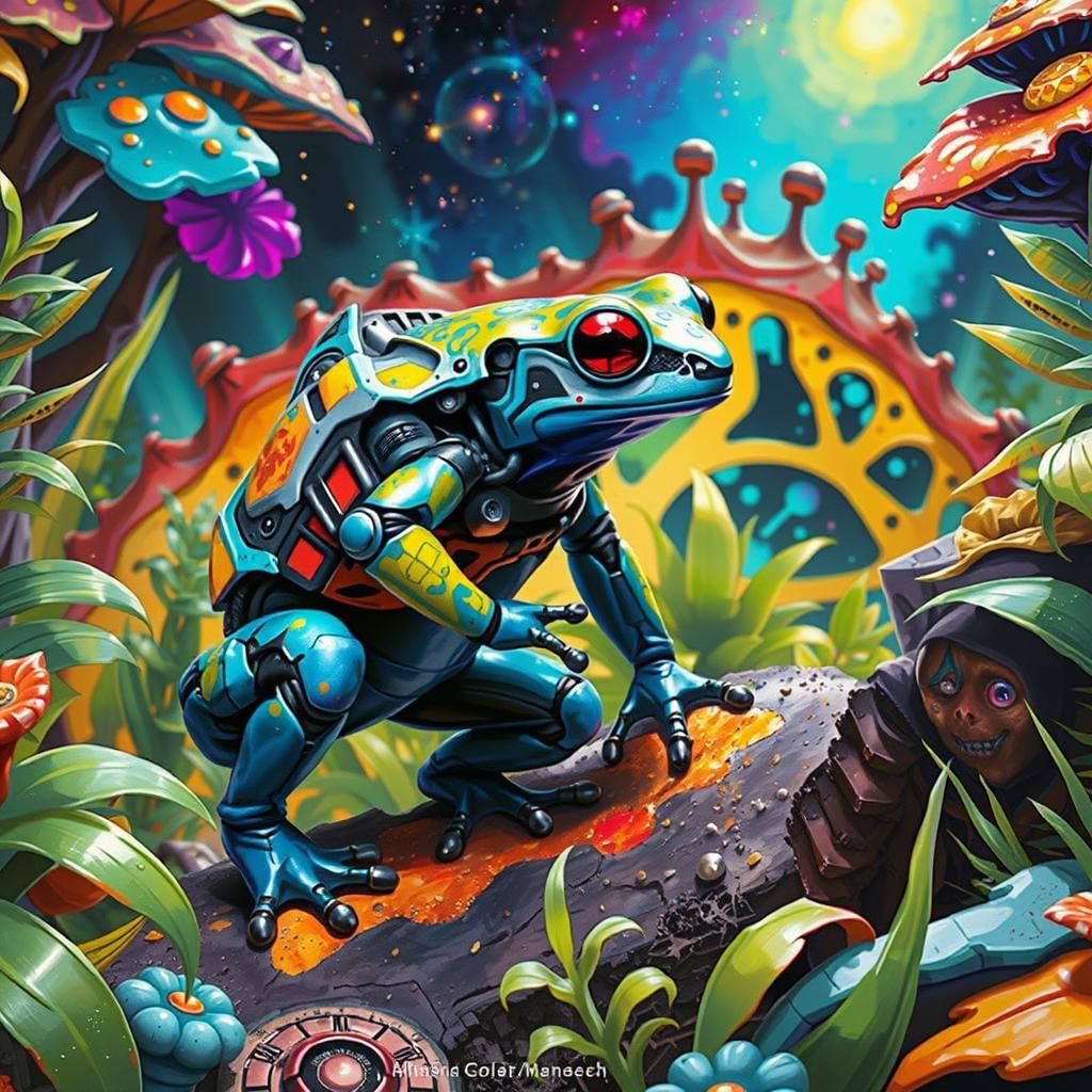 Alien Frog in Exosuit in a Sci-Fi Landscape