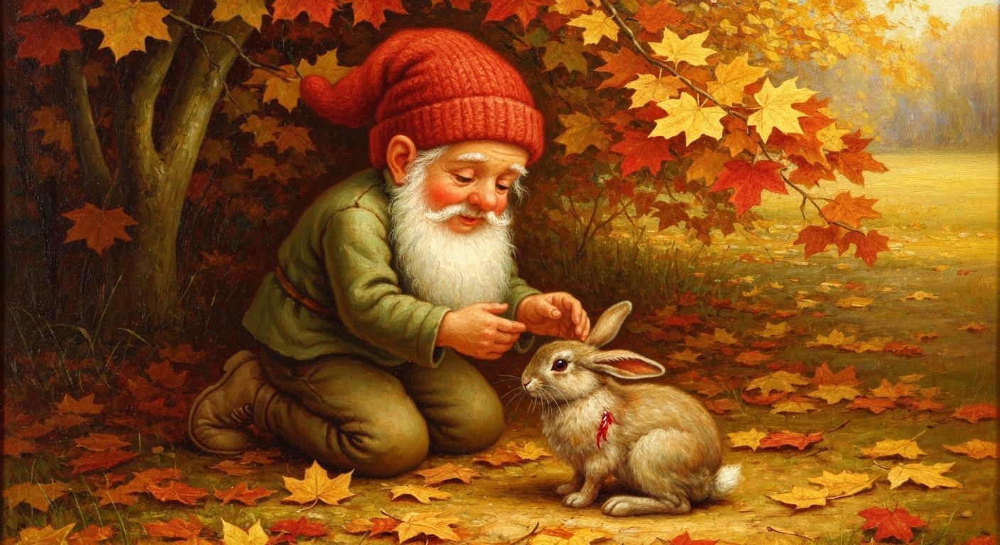 Gnome Tending Mouse as Oil Painting