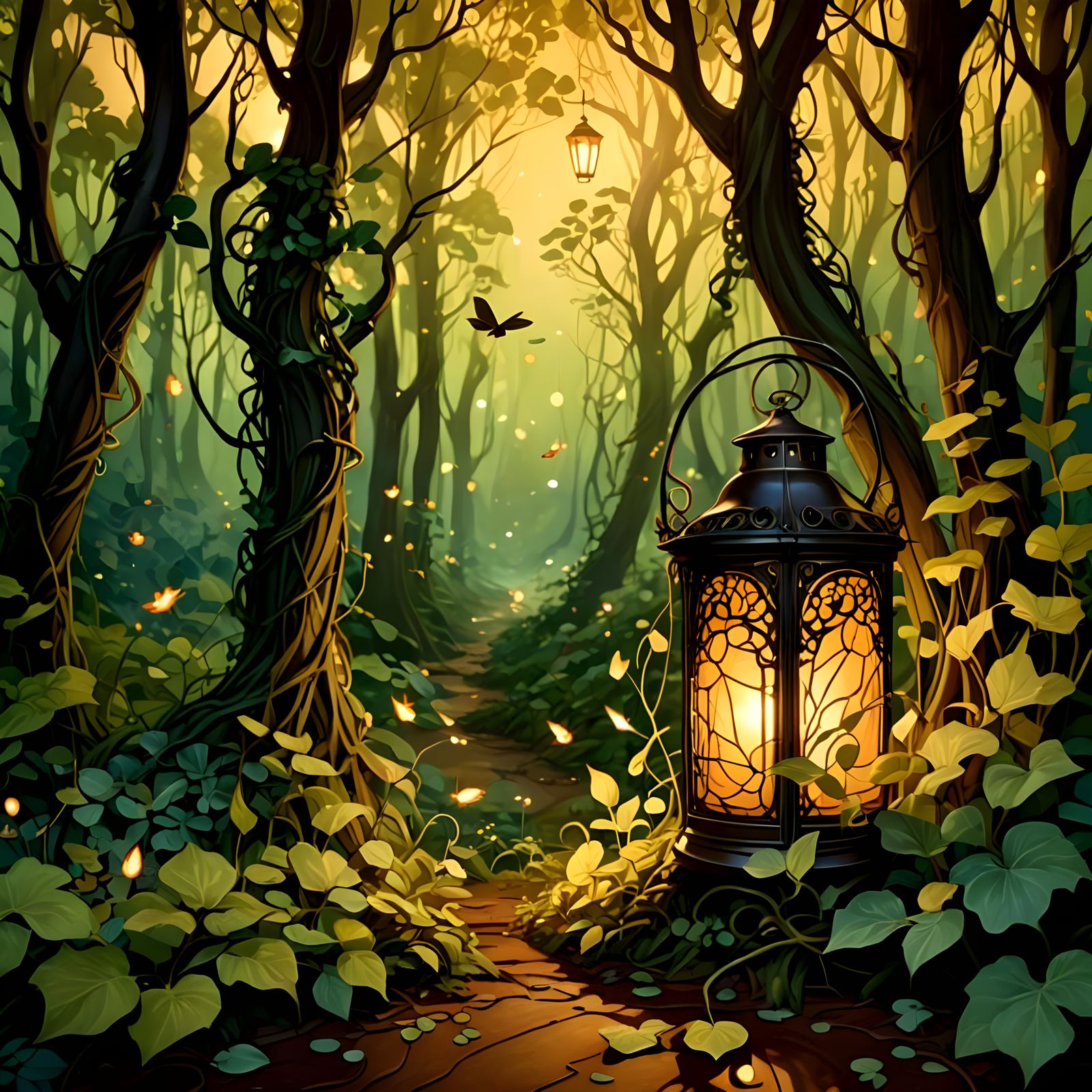 Art Nouveau Forest Twilight Painting