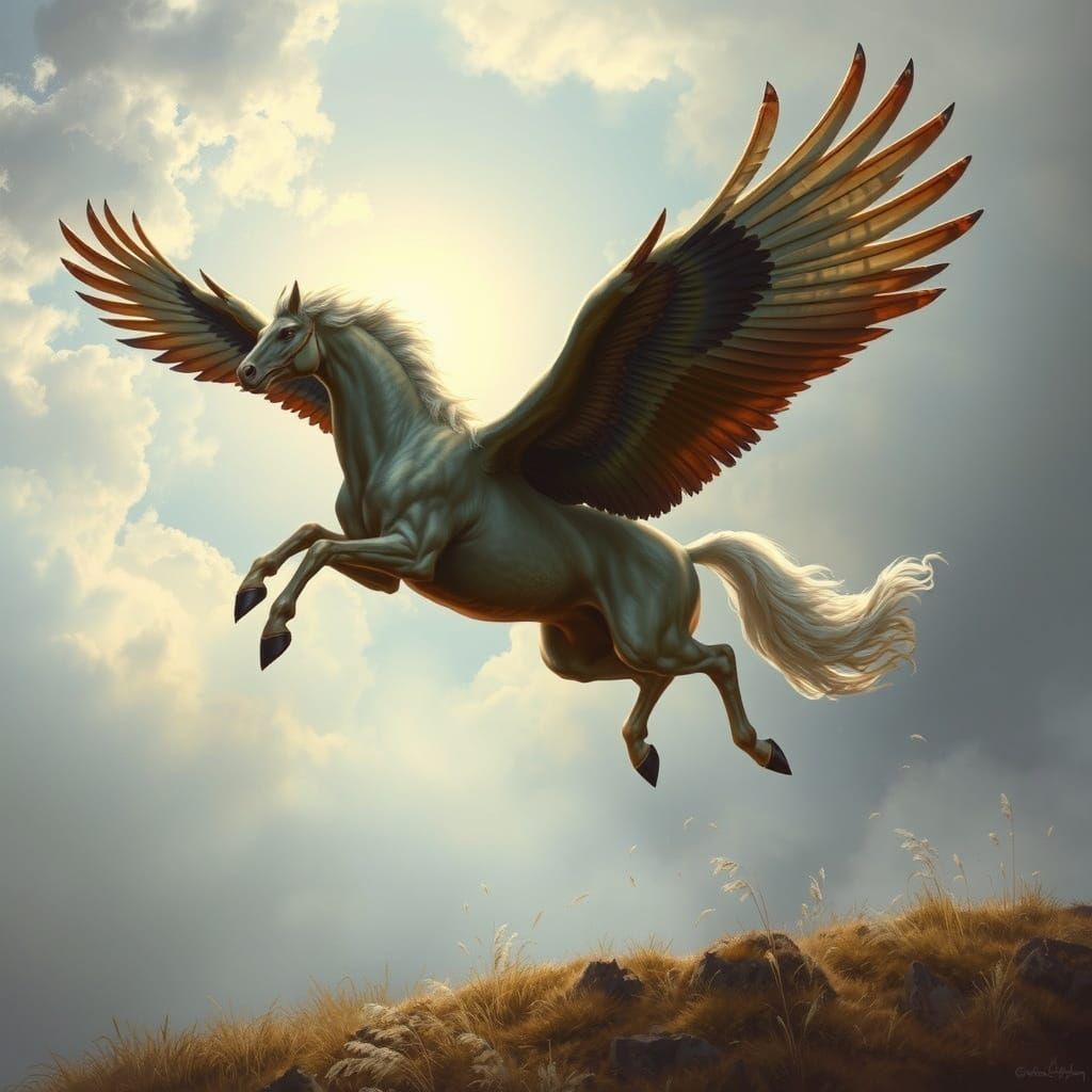 Majestic Chimera Dives Through Sunlit Skies in Classical Sty...